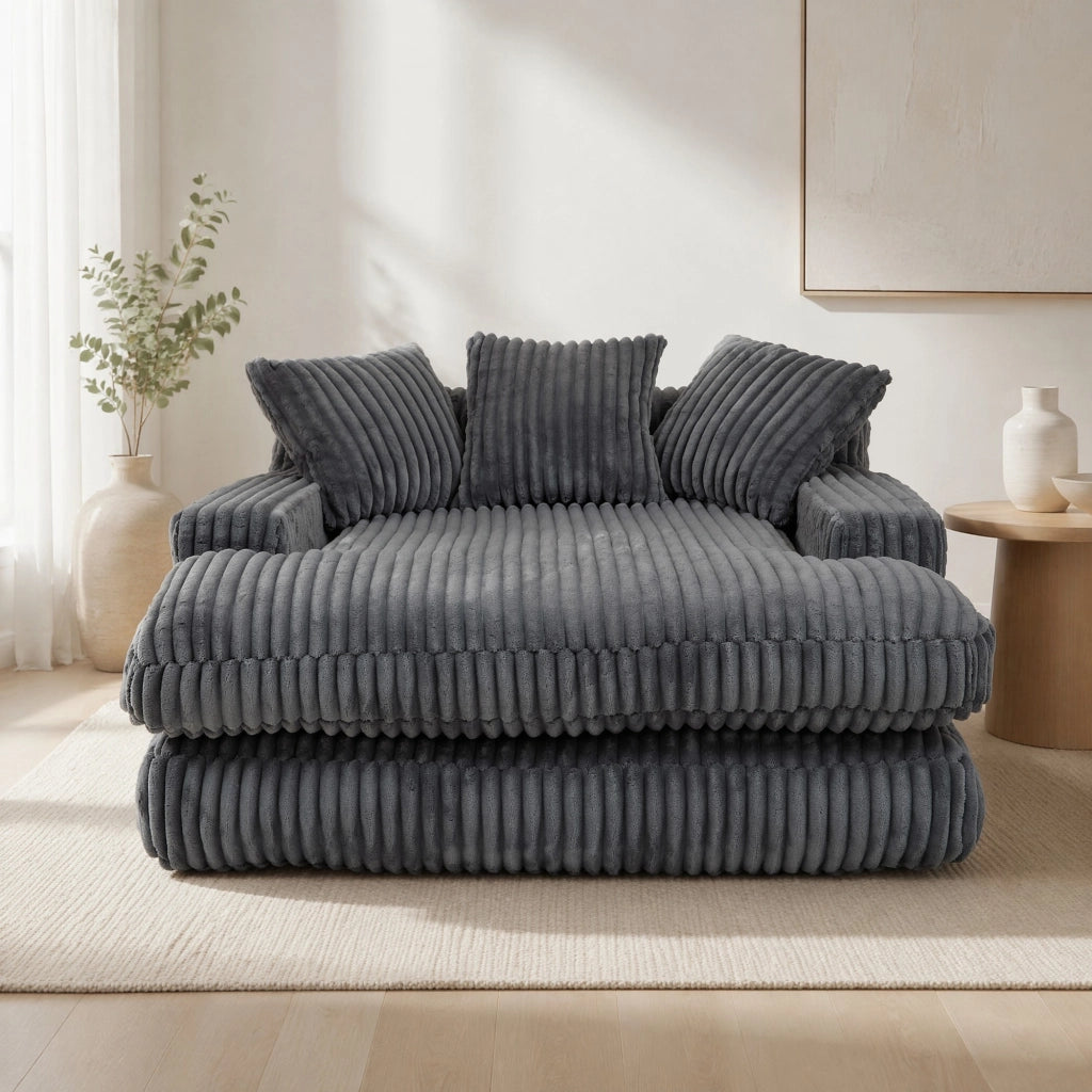 Méridienne con 3 Cuscini Design Ergonomico in Velluto a Coste Grigio Scuro 125 × 155 × 63 cm