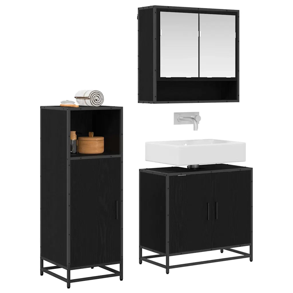 Set di mobili per il bagno 3 pcs Rovere Nero Legno multistrato 3402386