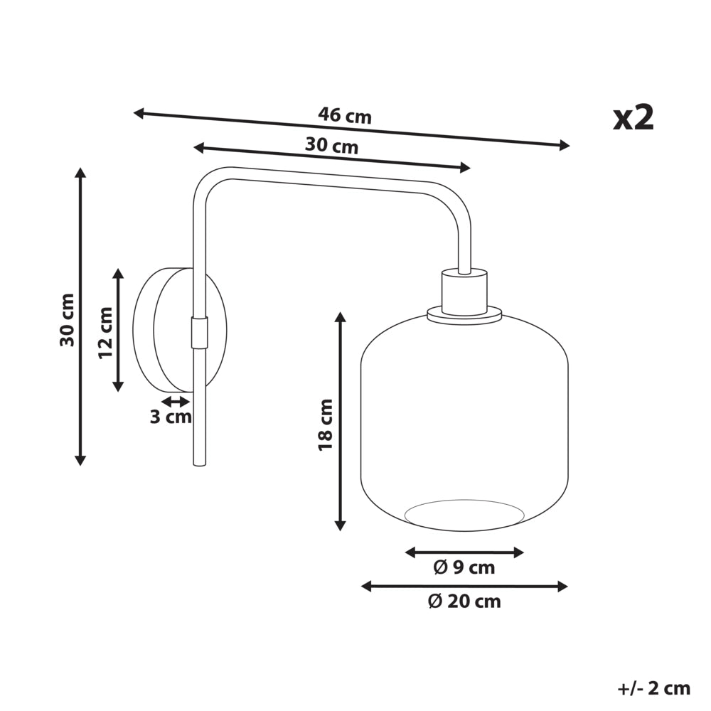 Set di 2 lampade da parete Paralume in vetro nero Lampada da parete Camera da letto Soggiorno Moderno industriale