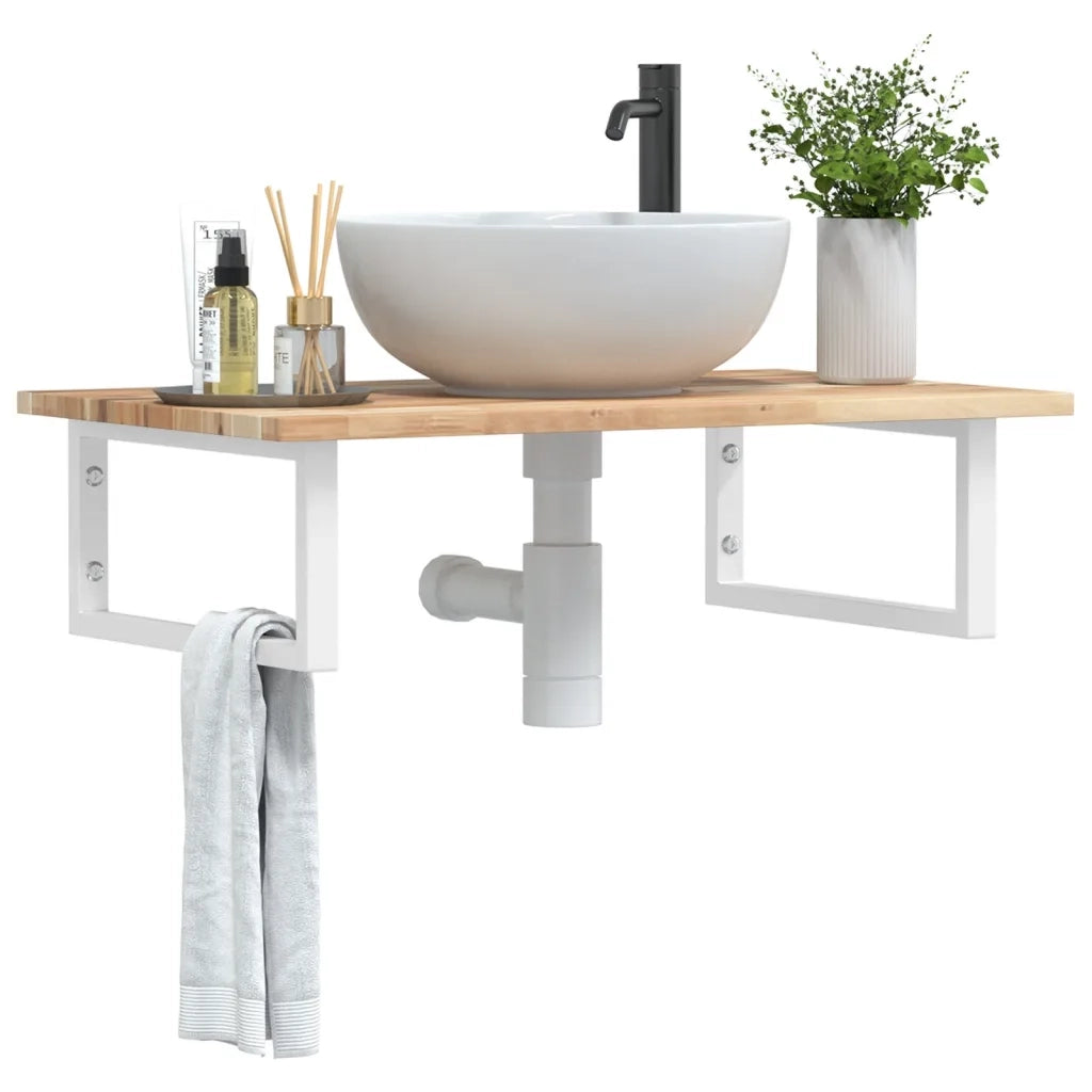 vidaXL Ripiano a Parete per Lavabo in Acciaio e Massello di Acacia