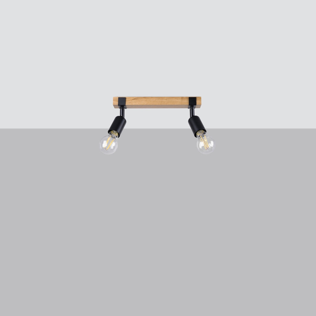 Spot soffitto industriale 2 luci nero/legno E27 LIMERO