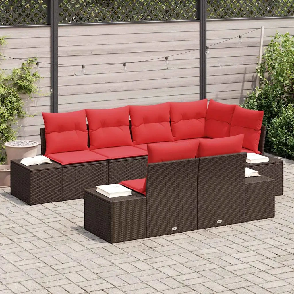 Set Divano da Giardino con cuscino 7 pcs Marrone polyrattan