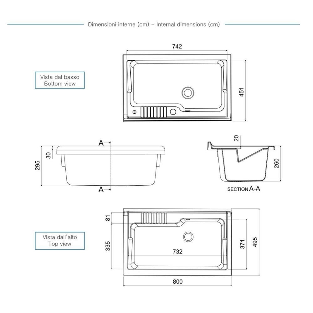 Negrari mobile lavatoio a 2 ante in pvc garden e kit scarico incluso 80x50 cm
