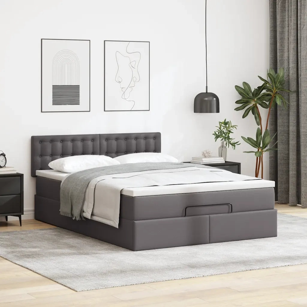 vidaXL Struttura Letto Pouf con Materasso Grigio 140x190 cm Similpelle