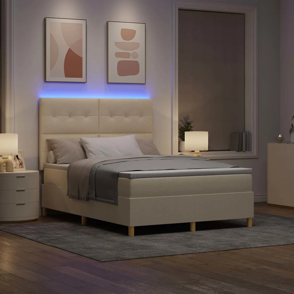 Letto a Sorgente LED con materasso Crema 140 x 200 cm Tessuto 3343108