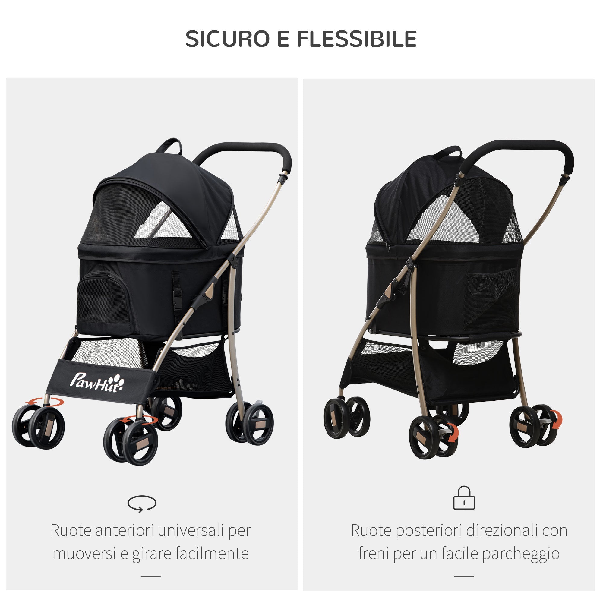 Passeggino per Cani Pieghevole 82x49,5x98 cm con Tettuccio Nero