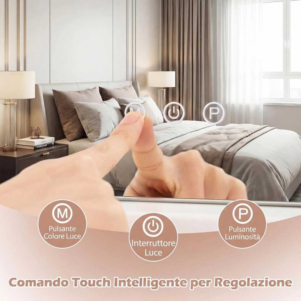 Specchio da Trucco Hollywood con Luci, 58x43cm, Specchio Illuminato da Tavolo con 3 Colori e Luminosità Regolabile, Controllo Tattile per Camera da Letto e Camerino