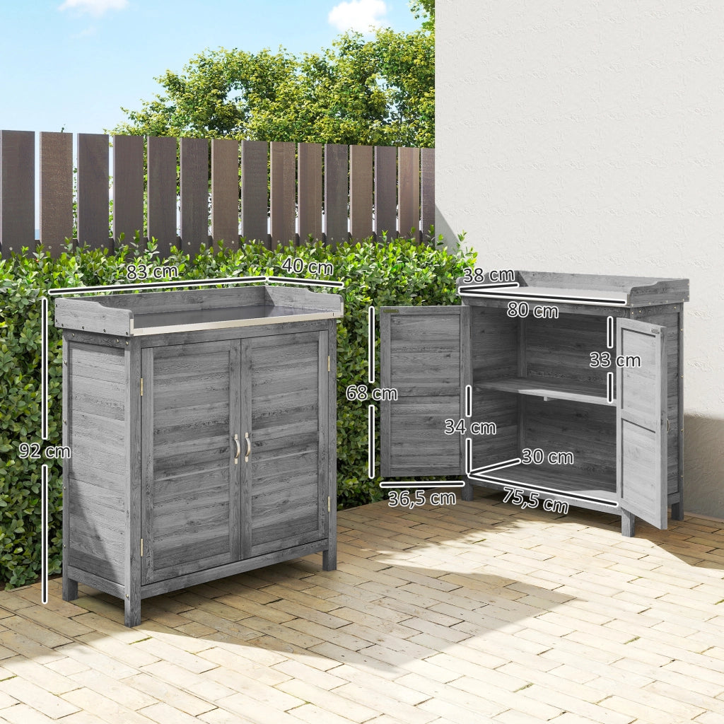 Armadio da giardino con tavolo da lavoro ¨C Minimal ¨C 2 ripiani, grigio