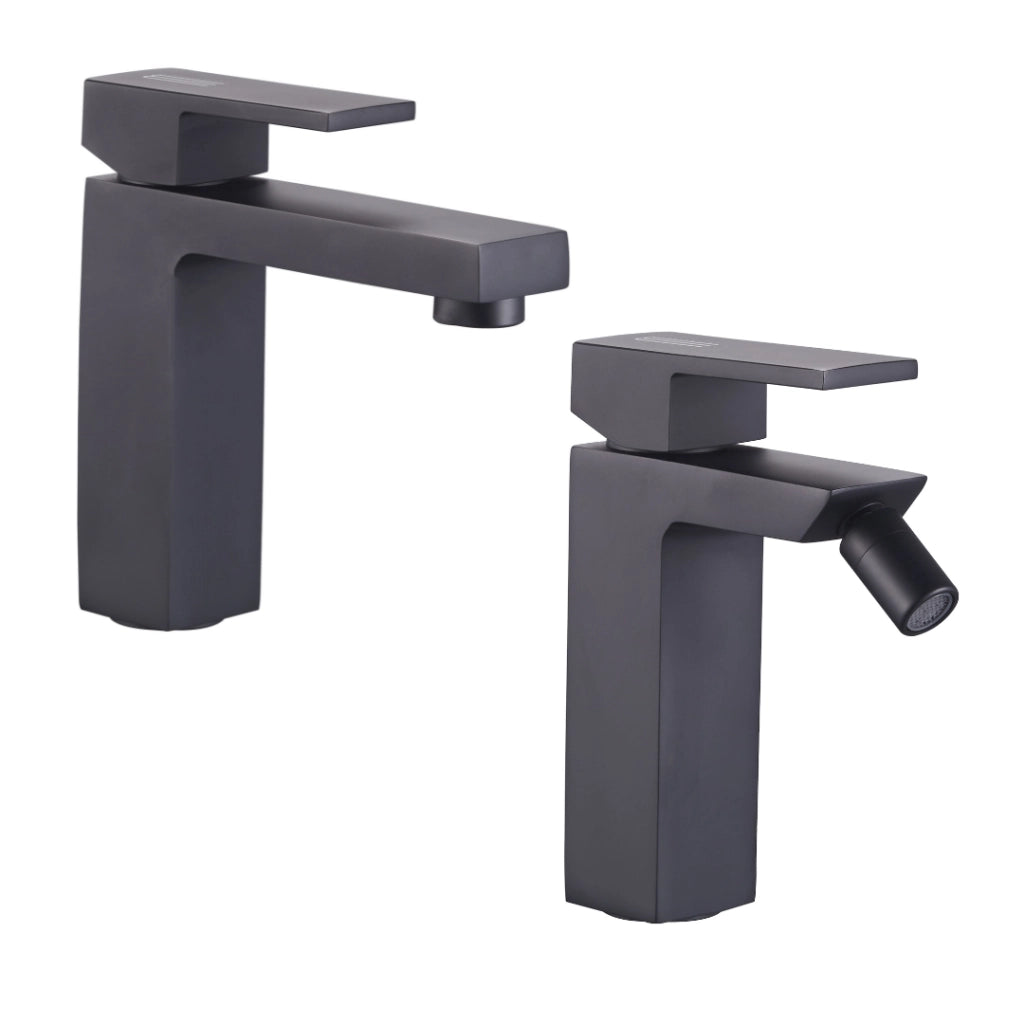 Ogomondo coppia rubinetti miscelatori per lavabo bidet purple colore nero black