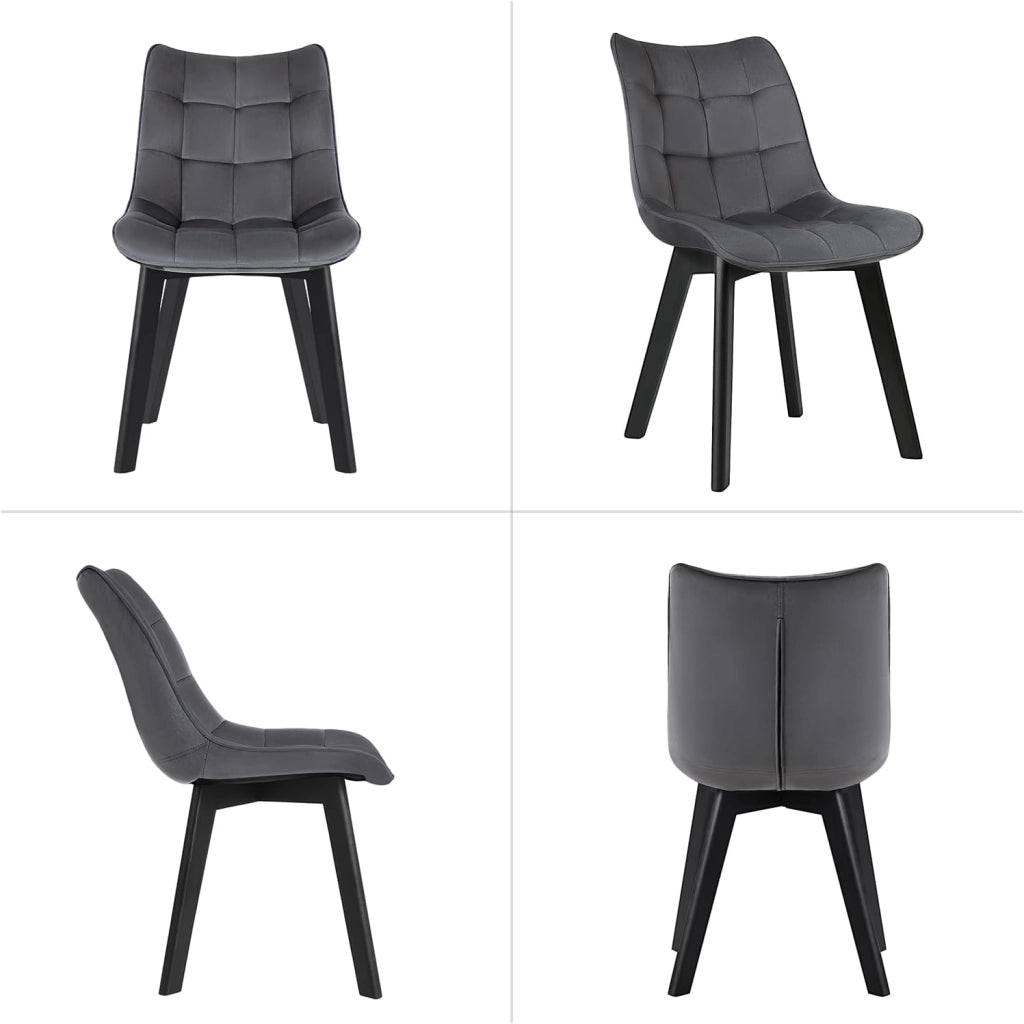 Sedia Moderna da Sala Pranzo Poltroncina da Cucina Poltrona in Velluto Senza Braccioli Gambe in Legno Grigio Scuro 0654BY-1