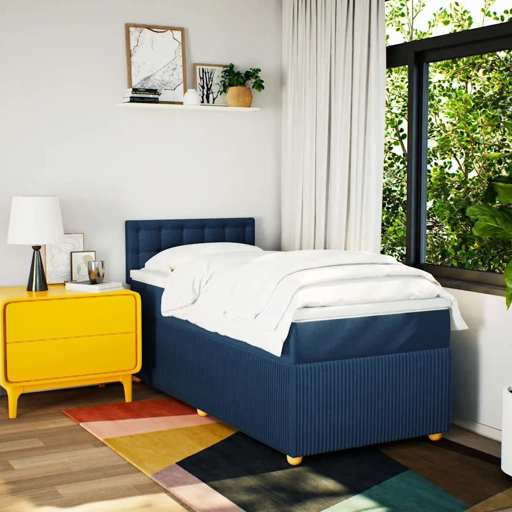vidaXL Giroletto a Molle con Materasso Blu 90x190 cm in Tessuto