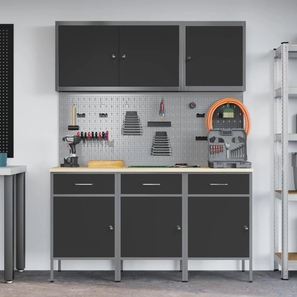 Mobile da lavoro 8 pcs Nero Legno ingegnerizzato e acciaio 3321428