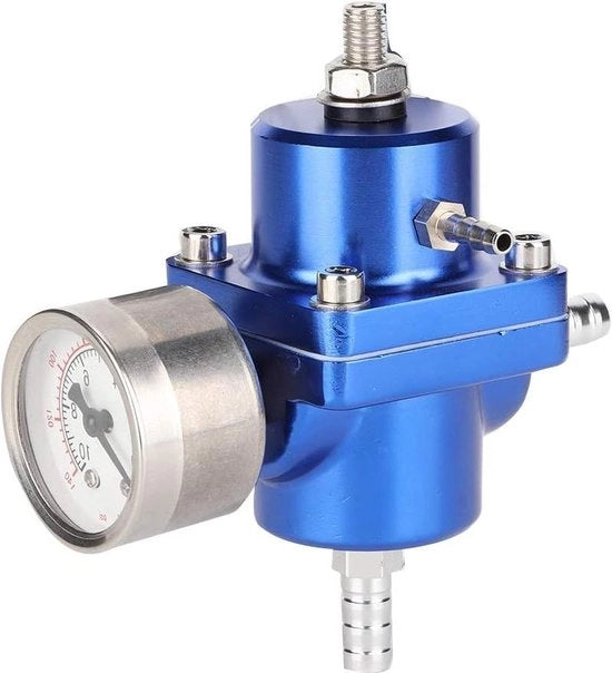 Regolatore di pressione universale - blu - con sonda manometrica - regolabile 0-140psi - lega di alluminio.