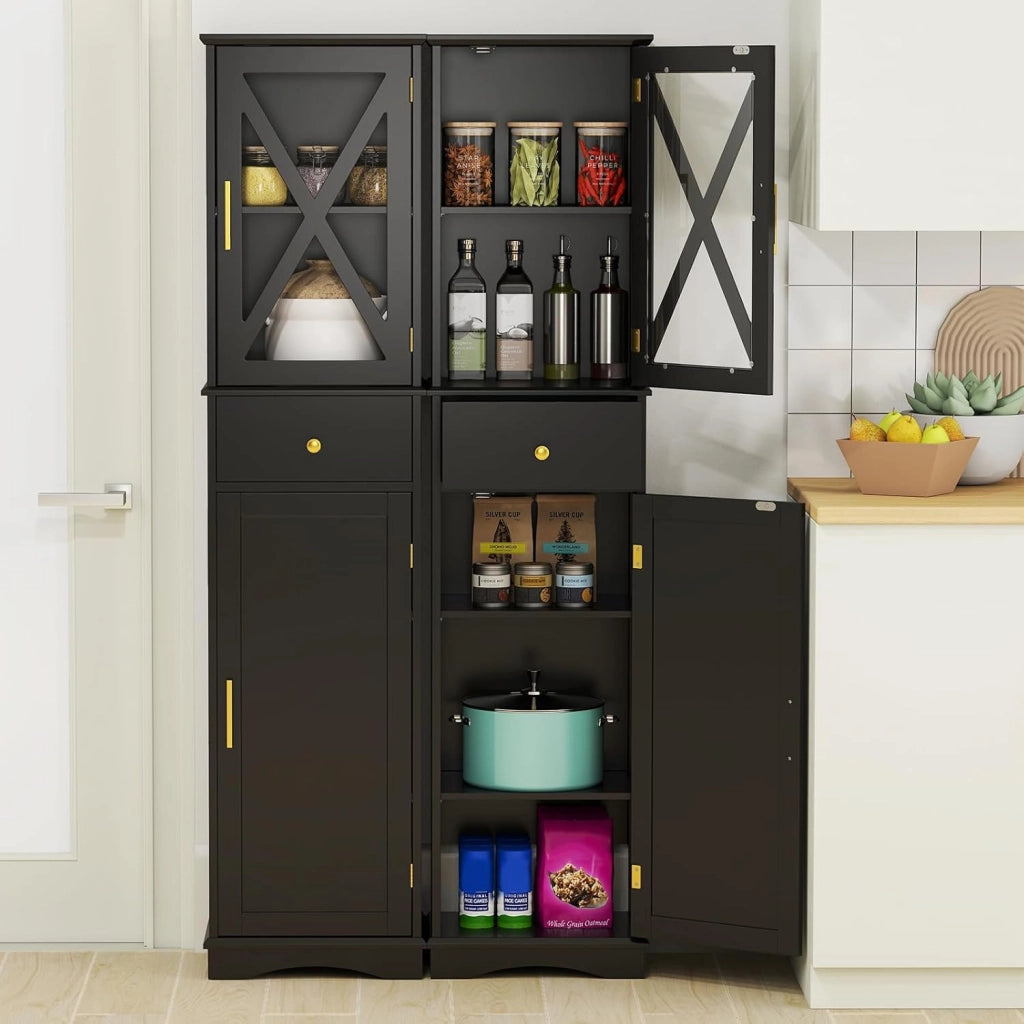 Armadietto da bagno, sottile con 2 ante, 1 cassetto e 3 ripiani regolabili, 40 x 30 x 168 cm, per cucina, soggiorno, bagno, ufficio (nero)