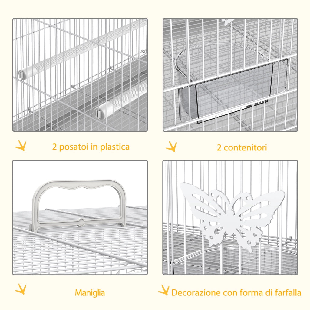 Gabbia per Uccelli in Metallo con Posatoi e Ciotole ¨C zephmum ¨C 60x41x41 cm
