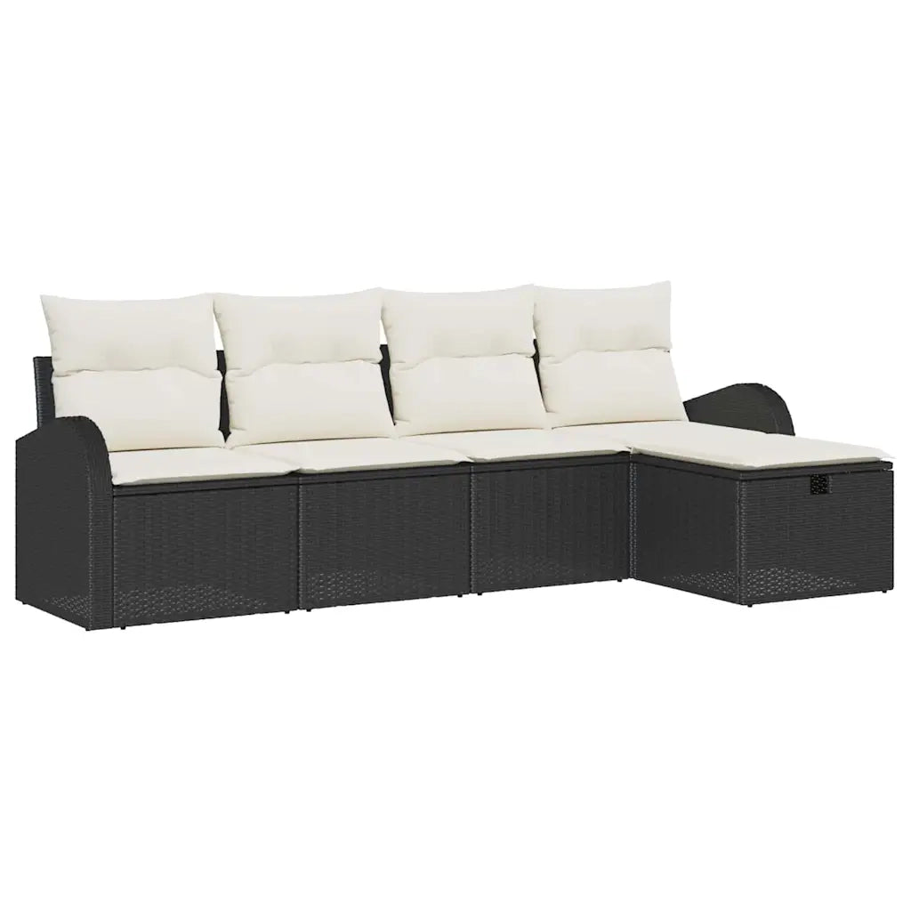 Set Divano da Giardino con cuscino 5 pcs Nero Poly Rattan