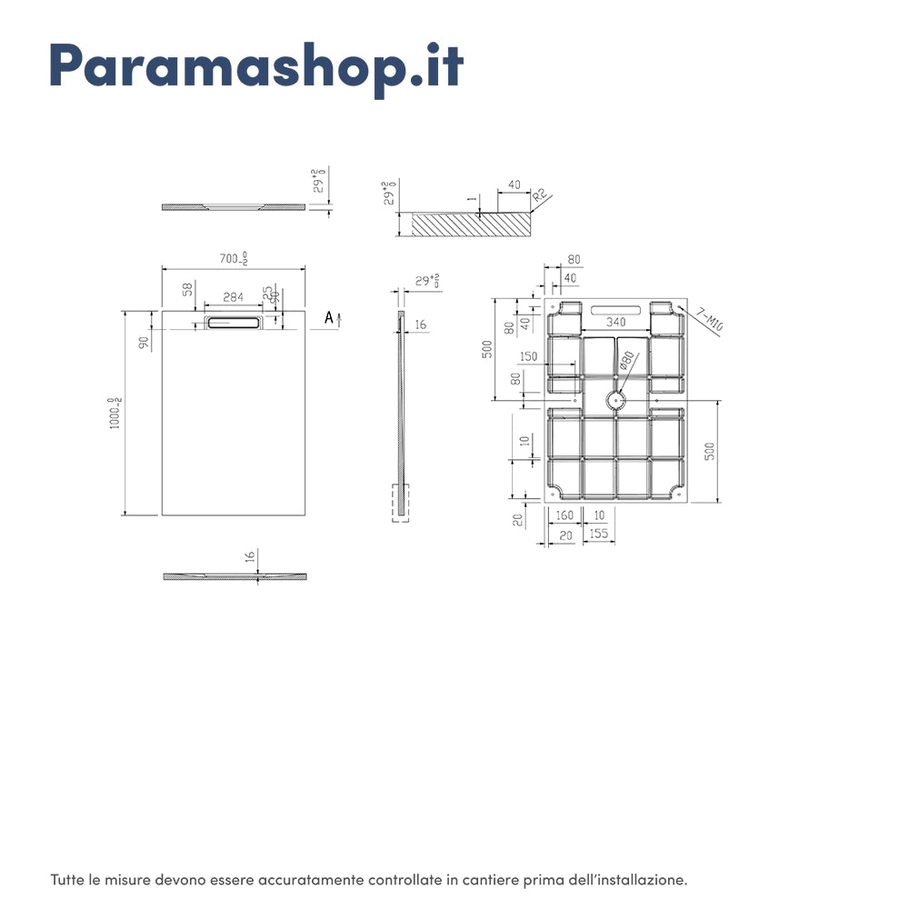 Piatto doccia 70x100 cm in marmoresina nero effetto pietra | Paros