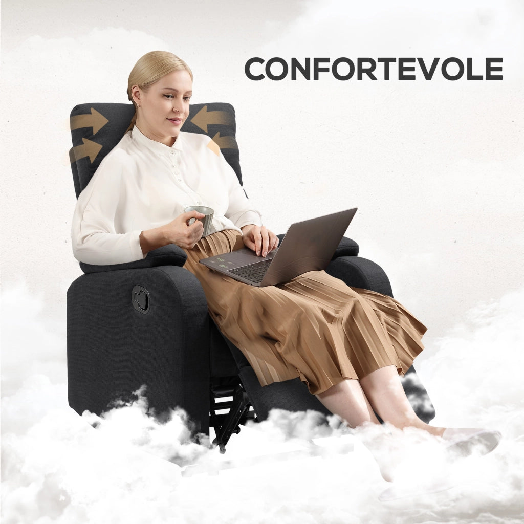 Poltrona Reclinabile Manuale Tessuto Imbottita con Poggiapiedi ¨C Zephmum ¨C Nero