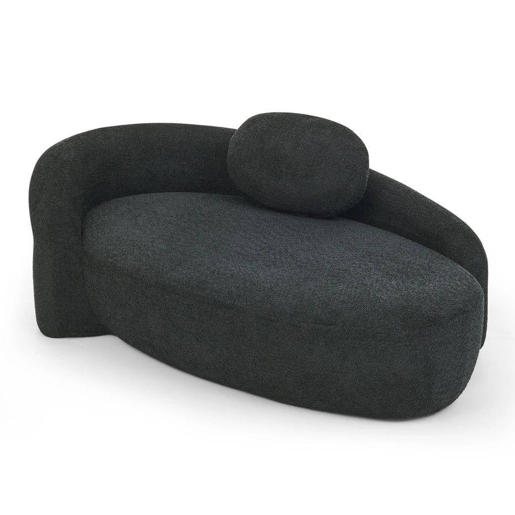 Divano lineare in teddy con cuscino e design arrotondato - per soggiorno e studio - nero