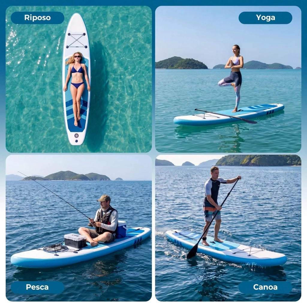 SUP Stand up Paddle, Tavola SUP Gonfiabile con Pompa, Pagaia in Alluminio, Guinzaglio, Borsa e Kit di Riparazione, per Principianti ed Esperti, Portata 160 kg, 336 x 77 x 16 cm