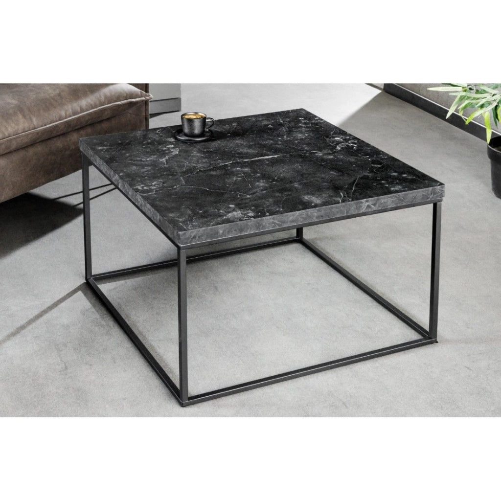Tavolino basso ABITTA quadrato 60 cm effetto marmo antracite – Moderno in MDF con gambe in metallo