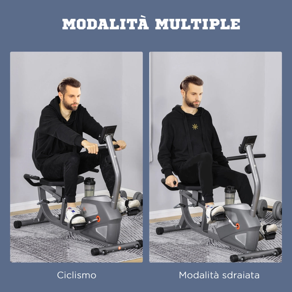 Cyclette Orizzontale con Seduta Regolabile ¨C zephmum ¨C Grigio 121.5-136x62.5x98cm