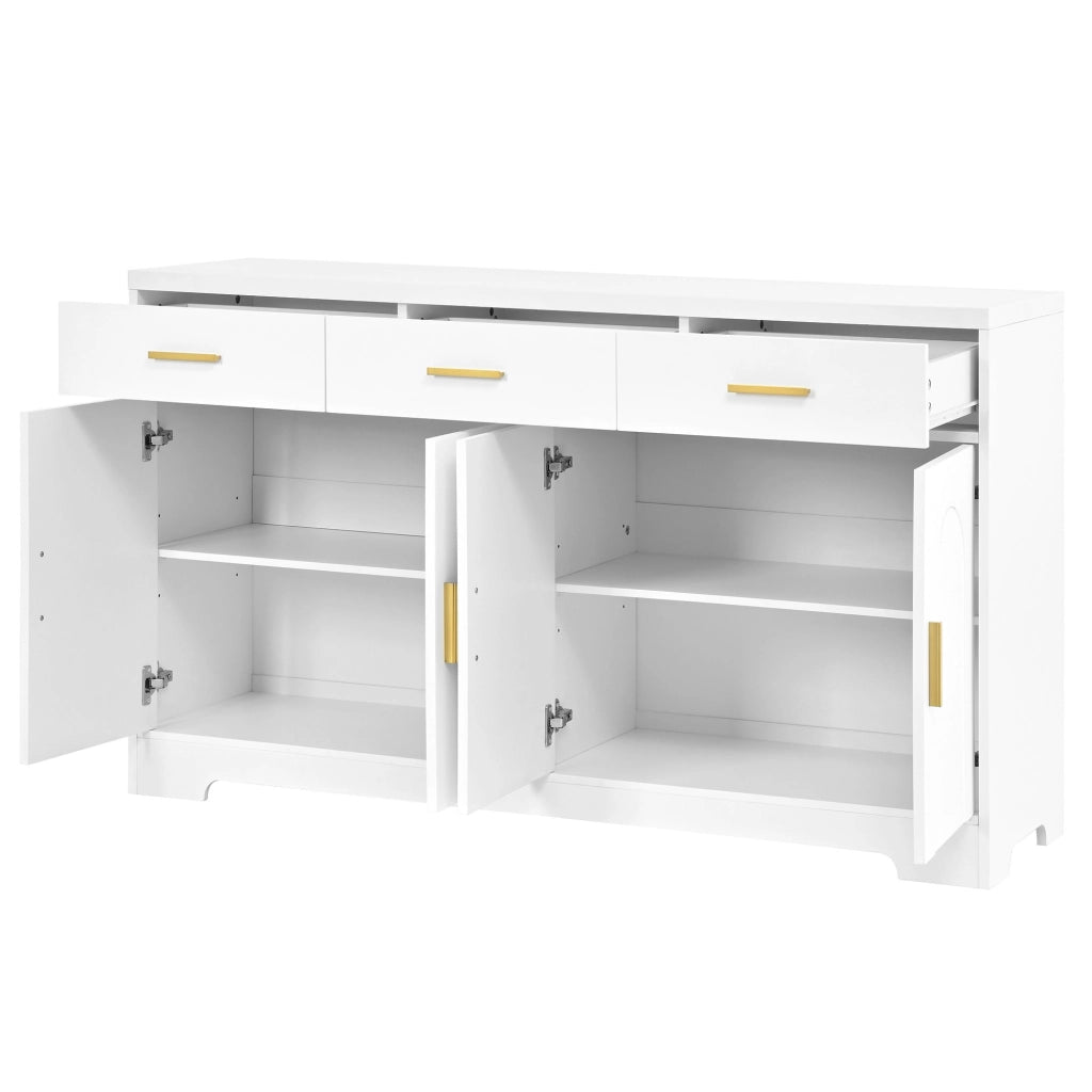 Credenza con 4 ante ad arco, 3 cassetti e ripiani regolabili, per soggiorno, in MDF bianco 140 × 40 × 83 cm