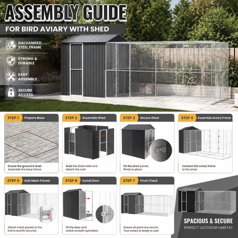 Bird Cage Anthracite 621 X 208 X 247 Cm Galvanized Steel