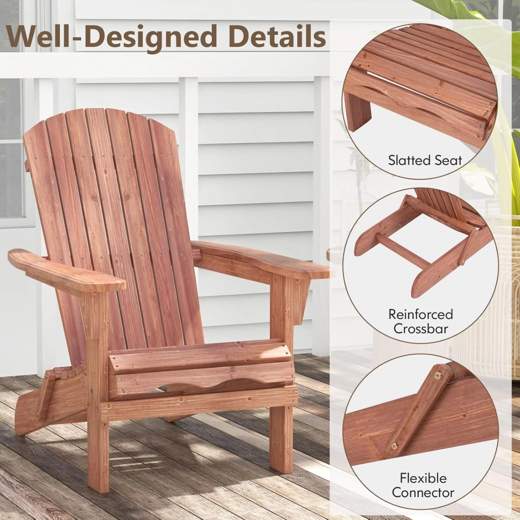 Sedia Adirondack Pieghevole, Sedia da Giardino in Legno di Abete con Schienale e Braccioli, Ergonomica, Poltrona da Esterno per Patio, Terrazza, Balcone, Veranda, Portata 180kg (Naturale*2)