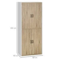 Dispensa Cucina in Legno MDF con 4 Ripiani Regolabili e 4 Porte, 80x40x182 cm