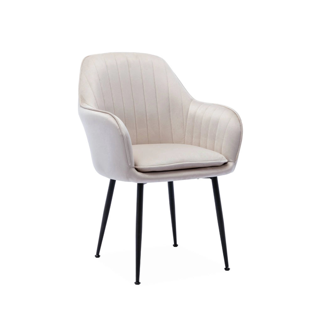 Poltrona in velluto con gambe in metallo, bianco sporco