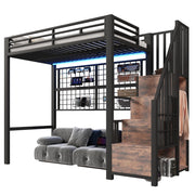 LETTO ALTO 90 x 200 cm con armadio, scala contenitore, LED, nero