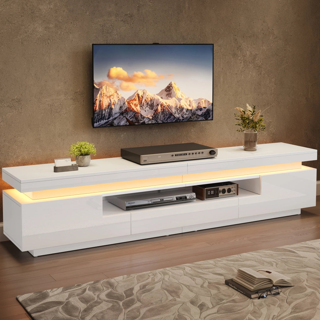 MOBILE TV con LED 175x38x45 cm Bianco lucido con 2 ante e 1 cassetto