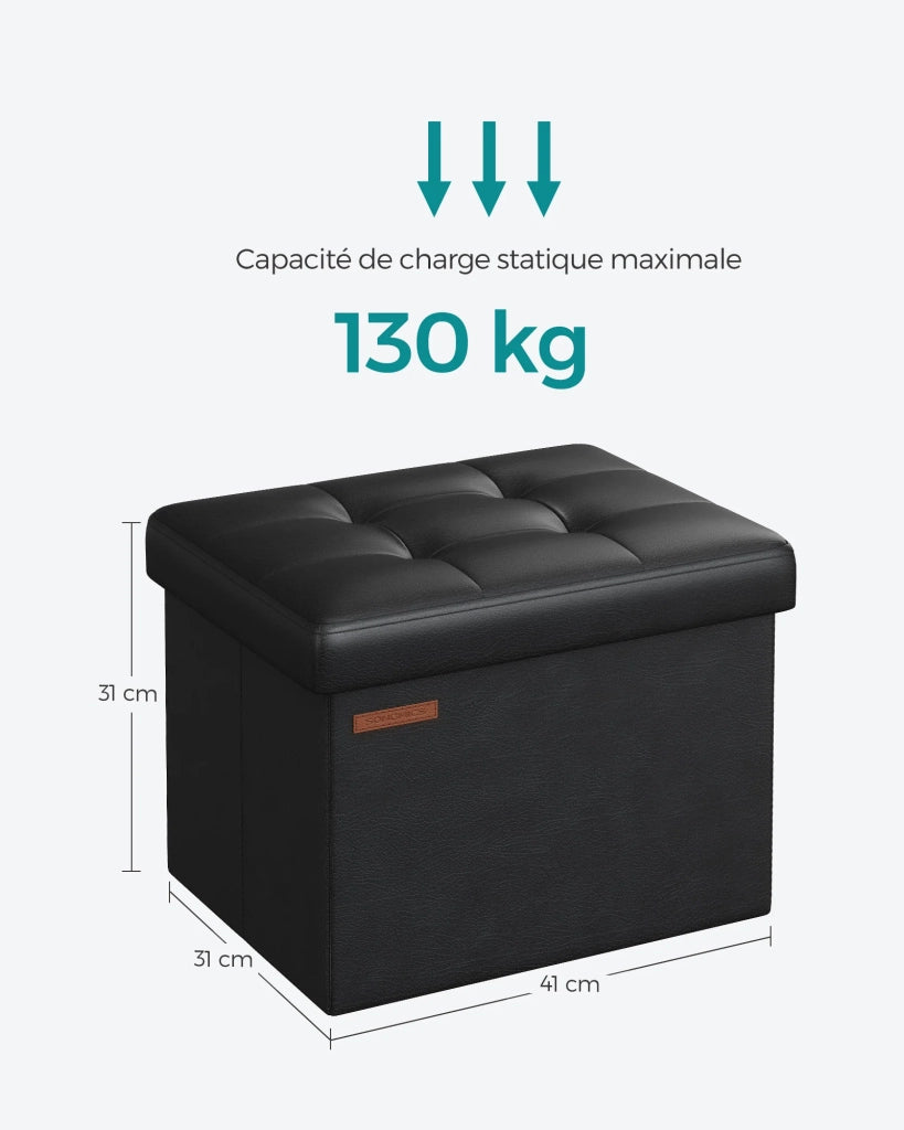 Piccolo sgabello/poggiapiedi/pouf pieghevole in similpelle 31 x 41 x 31 cm capacità di carico 130 kg per soggiorno camera da letto dormitorio nero 12_0006916