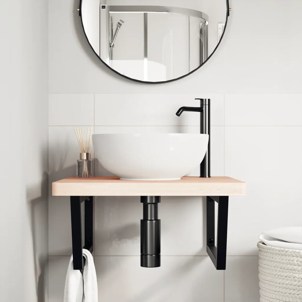vidaXL Ripiano a Parete per Lavabo in Acciaio e Massello di Faggio