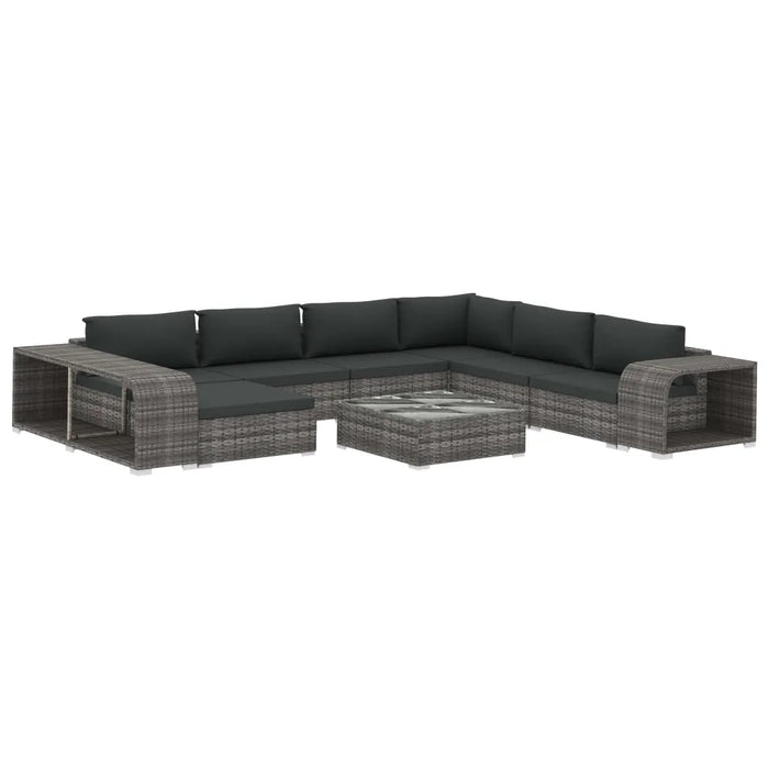Set Divani da Giardino 10 pz con Cuscini in Polyrattan Grigio cod mxl 37096