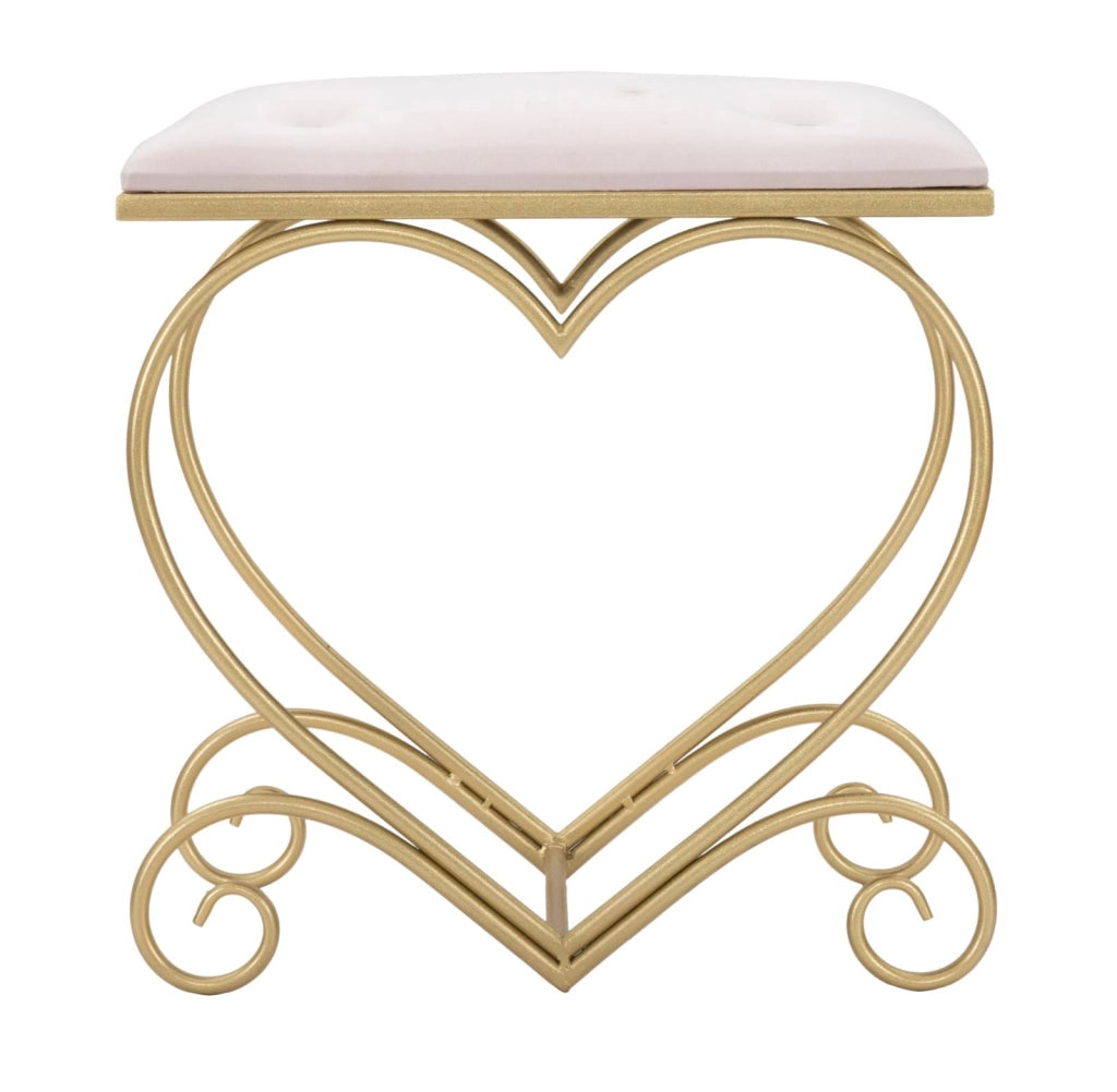 Sgabello Heart Rosa 50x37,5x51,5 cm in Ferro e MDF e Spugna e Poliestere Oro e Crema