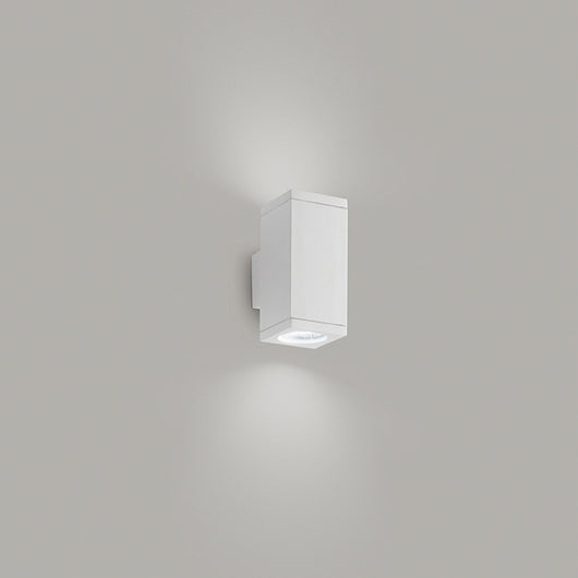 Applique Esterno Biemissione Moderna Quarondo Metallo Bianco Vetro 2 Luci Gu10