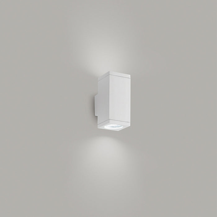 Applique Esterno Biemissione Moderna Quarondo Metallo Bianco Vetro 2 Luci Gu10