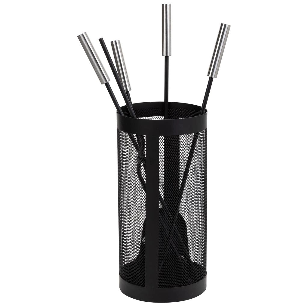 Set di 5 strumenti in metallo nero per il camino in metallo