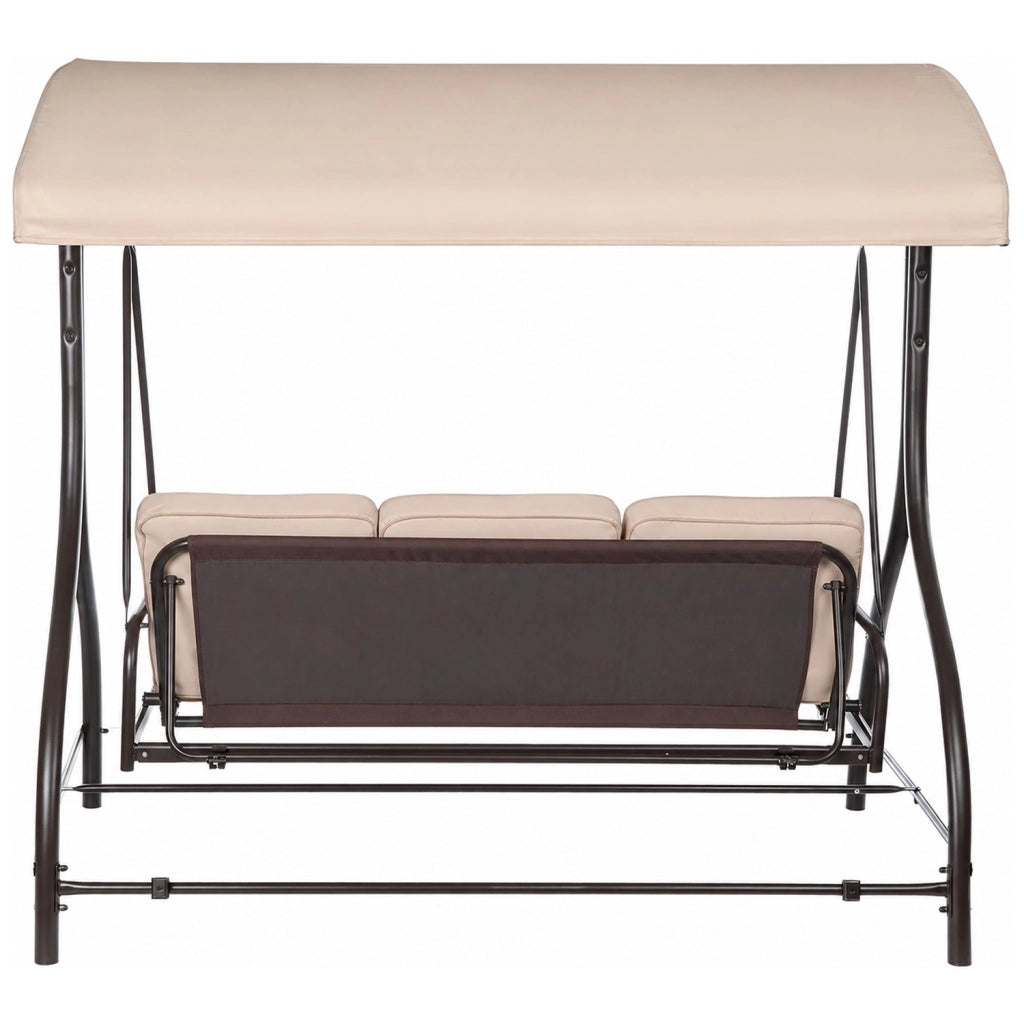 Dondolo Da Giardino 3 Posti Con Parasole E Seduta Reclinabile Trasformabile In Letto Struttura In Acciaio 195 x 120 x 175 Cm Beige