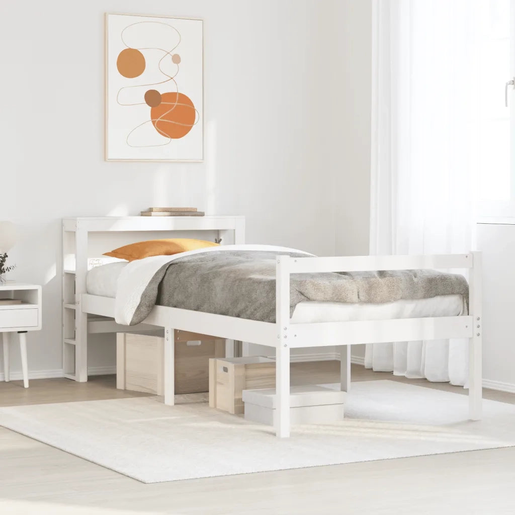 Letto singolo | Letto per adulti | Letto Anziani con Testiera Bianco 75x190cm Legno Massello Pino