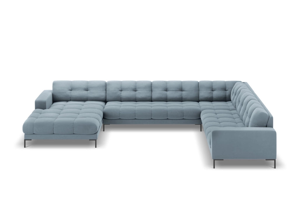 Cosmopolitan Design - Divano panoramico destro "Bali" 7 posti in velluto azzurro 