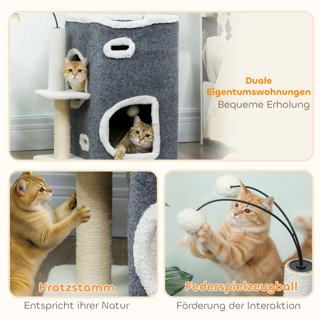 Tiragraffi per Gatti con Piattaforma Superiore ¨C Xylo ¨C Casa a 2 Piani con Pali in Sisal, Grigio