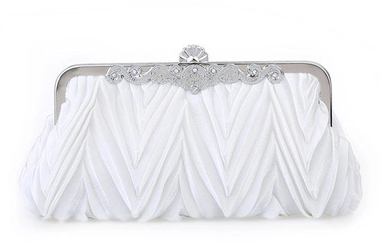 Borsa satinata a pieghe con catena rimovibile, eleganti borse per matrimonio, abito da sposa, gala, cocktail, borsa serale, bianca