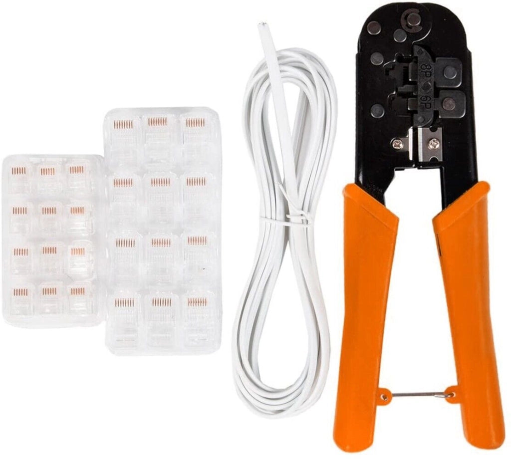 Pinza crimpatrice a cricchetto per plug connettori telefonici RJ11 RJ12 RJ45