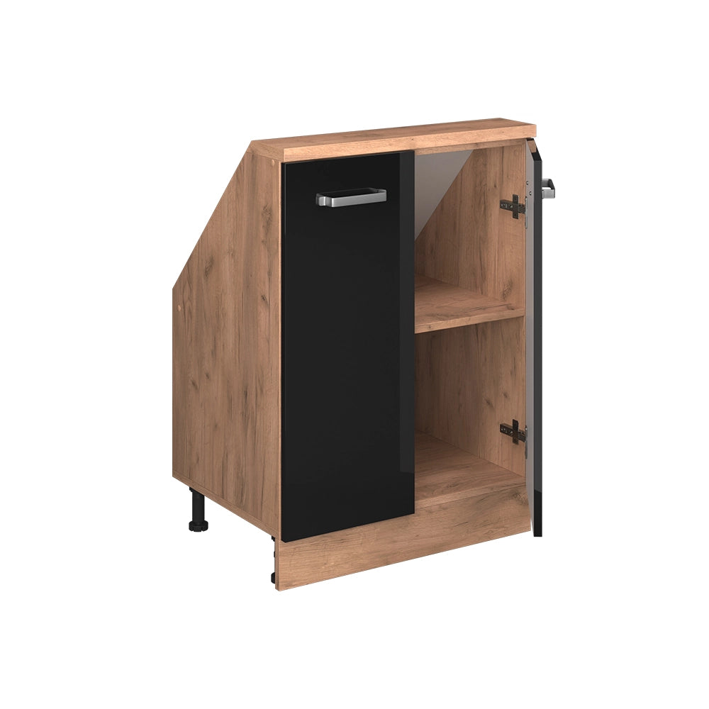 Mobile sottotetto Rion Nero lucido/Rovere dorato con 2 porte Vicco