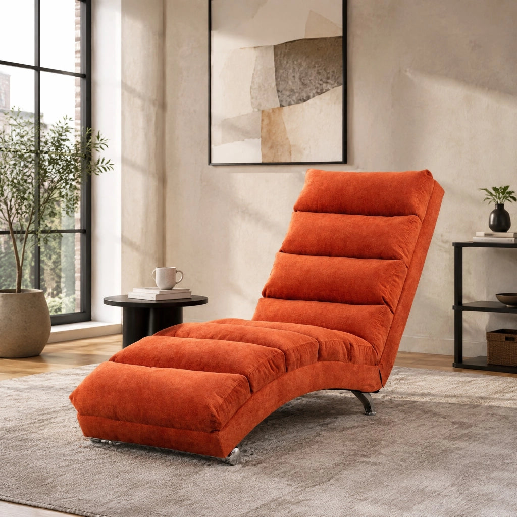 Chaise longue relax con vibrazione; schienale ergonomico 140°; 55x148x84 cm; arancione in lino