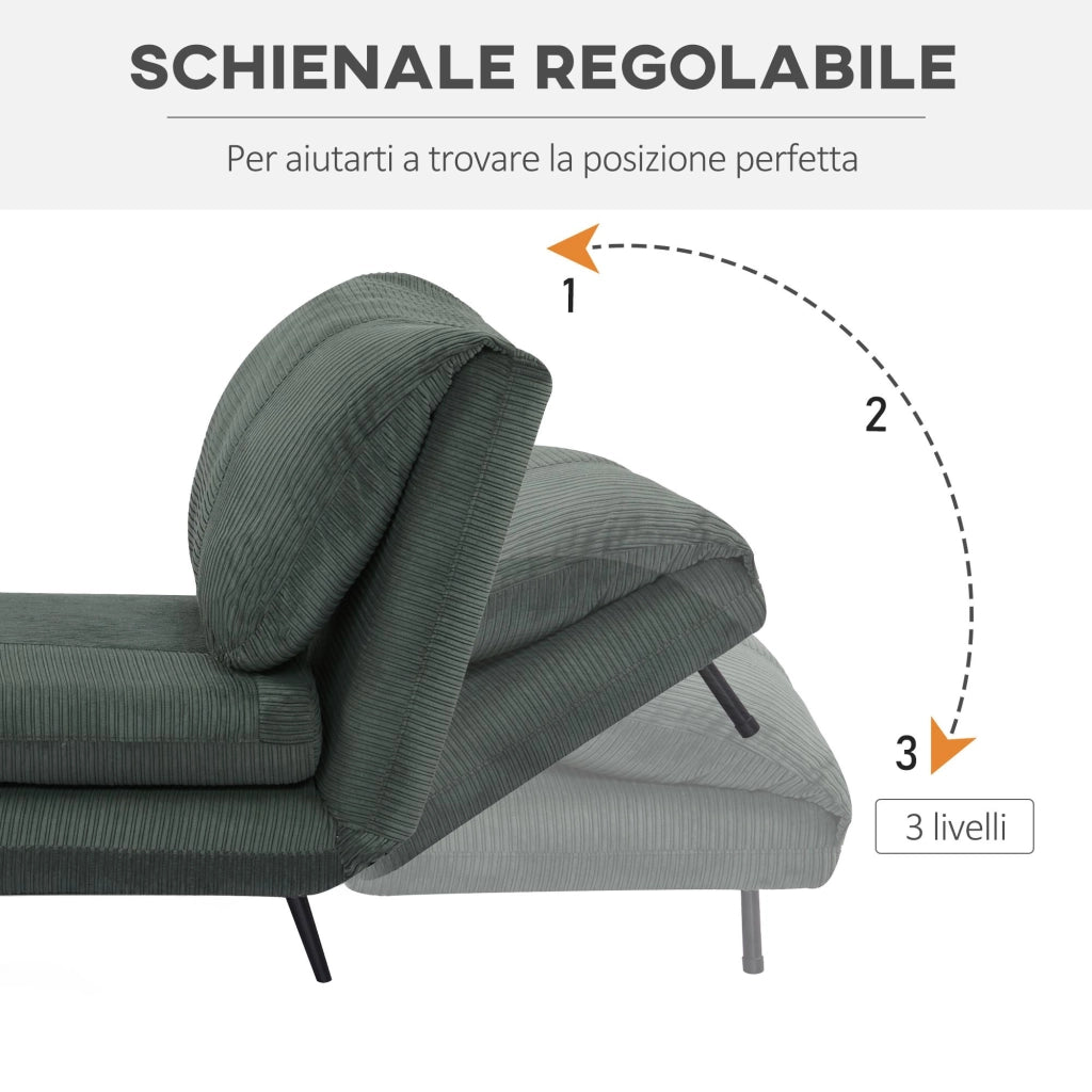 Poltrona Letto Singolo Trasformabile 82x89x83 cm in Legno e Acciaio Tessuto Velluto a Coste Verde