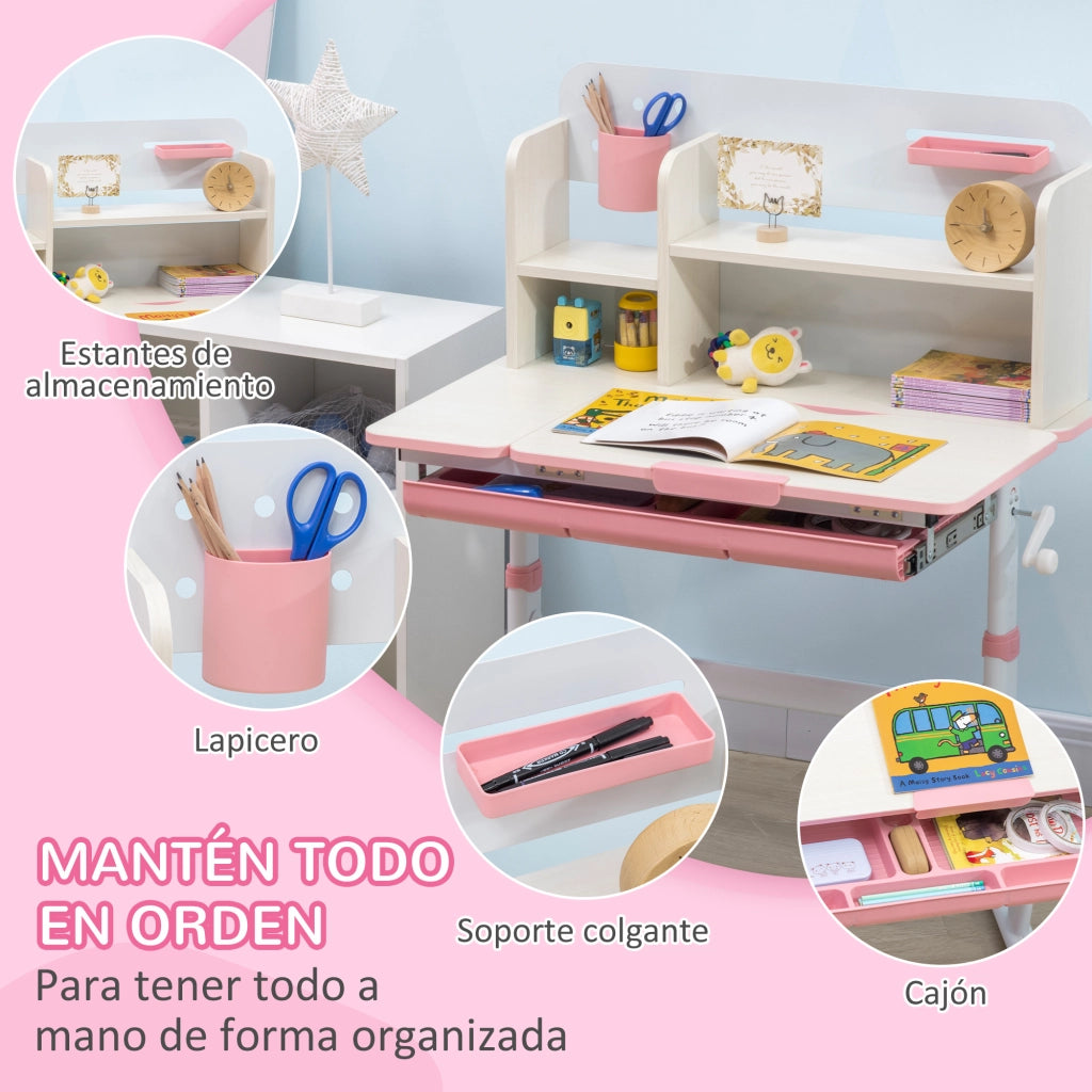 Scrivania per Bambini con Sedia ¨C zephmum ¨C 80x52x88-109 cm Rosa